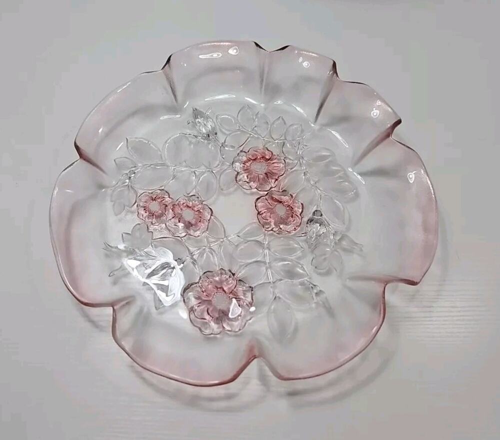 Mikasa Pink Rosella Walther Crystal 12” Platter Serving Dish Tray VTG